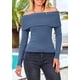 thumbnail image 4 of Suéter PRETTYGARDEN de punto acanalado azul con escote hombros descubiertos talla L, 4 of 8