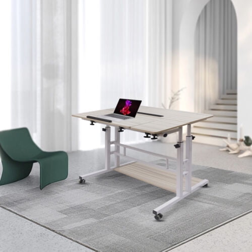 HeightAdjustable Rolling Table Mobile Side Table Office Desk Free