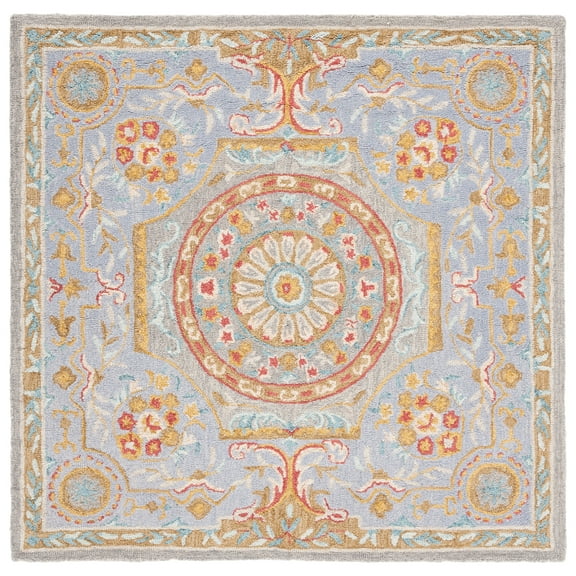 SAFAVIEH Micro-Loop Lyssa Medallion Area Rug, Green/Grey, 5' x 5' Square