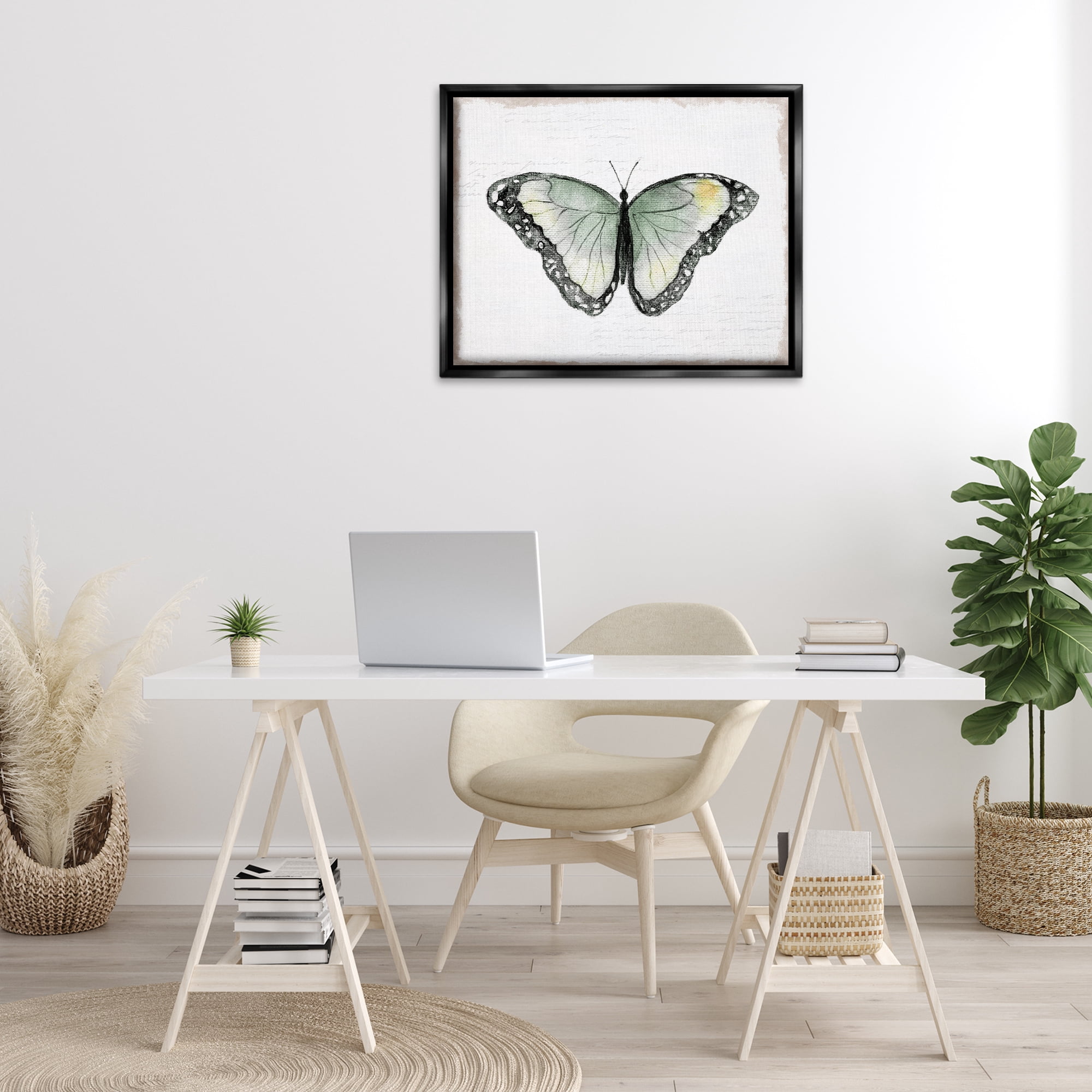 Stupell Industries Simple Butterfly Visage Animals Painting Black Floater Framed Canvas Art Print Wall Art, 31 x 25
