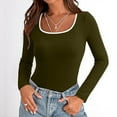 thumbnail image 2 of Women's Long Sleeve Square Neck Knit Top 2024 Fall Slim Fitted Casual Basic Tee Soft Comfortable Stretchable Stylish Blouse, 2 of 2