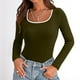 thumbnail image 2 of Top de manga larga con cuello cuadrado para mujer - Jersey de punto otoño 2025, corte ajustado, bloques de color, poliéster/spandex, tallas S-XL, contorno de pecho 79-95 cm, 2 of 6