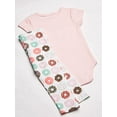 thumbnail image 4 of Hudson Baby Infant Girl Cotton Bodysuit, Pant and Shoe 3pc Set, Donut Worry, 6-9 Months, 4 of 5