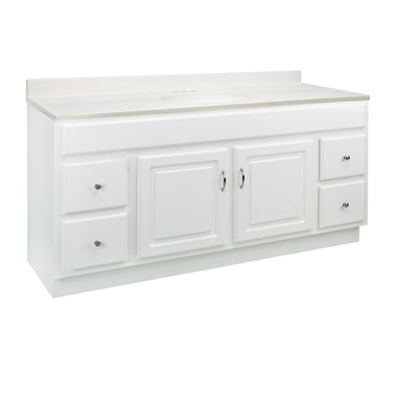 Concord 61 Inch Solid Wood Bathroom Vanity with Top, Ready to Assemble, White – Design House, 592758