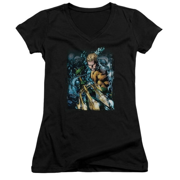 Justice League Aquaman #1 Junior Women's V-Neck T-Shirt Black