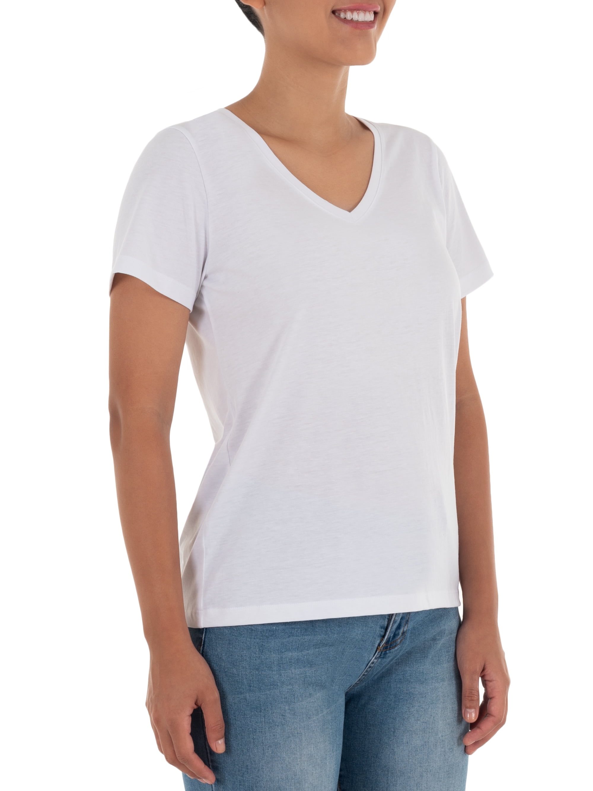 Time and Tru Women's Pima Cotton Blend V Neck Tee, 2-Pack, Sizes XS-XXXL