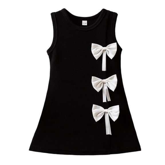 Tisuna Elegant Summer Girls Dress With Bow Detail Sleeveless Crew Neck Princess Dresses Toddler Baby Girls Party Birthday Gown Black Size 9-12 Months