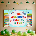 thumbnail image 5 of Colorful Book Themed Banner with Stacked Books Heart Shaped Sunglasses Stars for Book Lovers Reading Events Book Fairs School Libraries Classroom Decorations Party Backdrops, 5 of 7