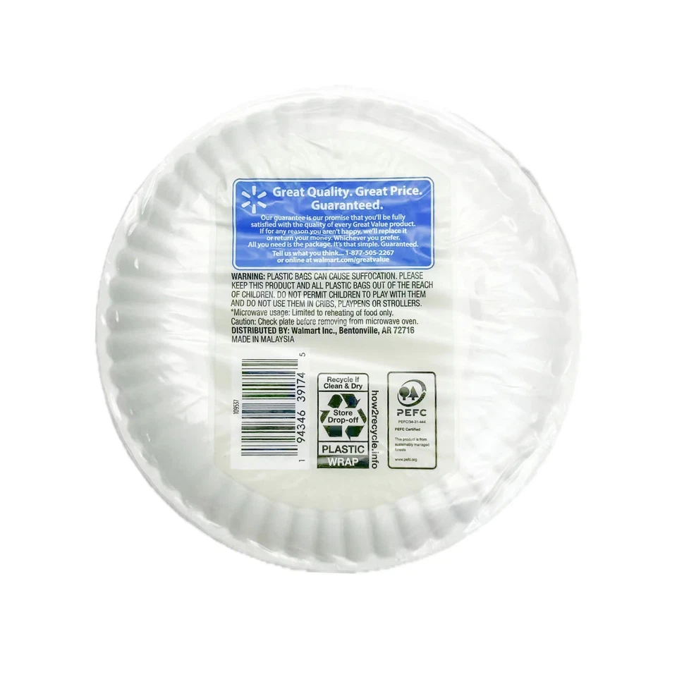 Uncoated Round Paper Plates, 6 Inch, White, 50 Count