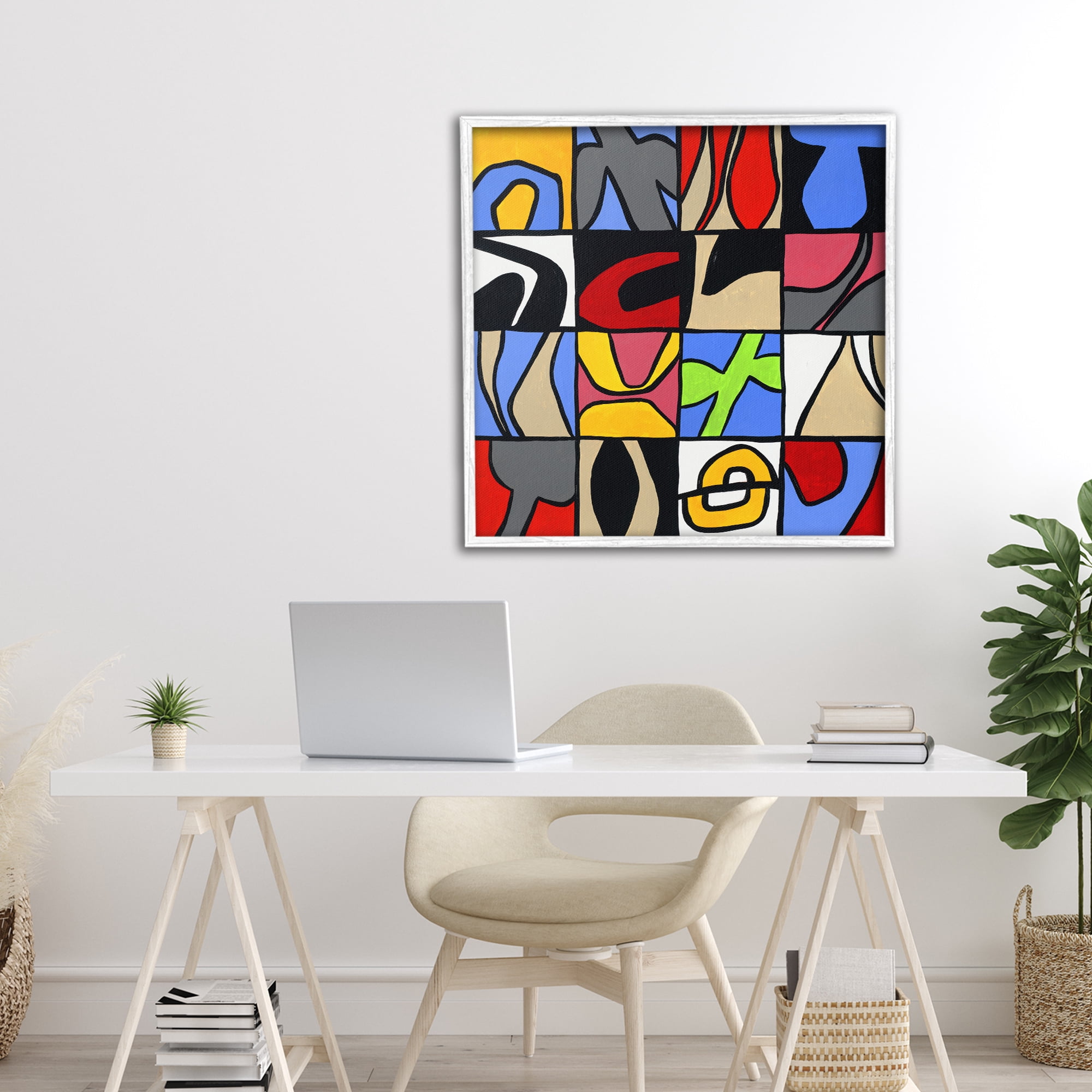 Stupell Industries Alternating Contrast Shapes Abstraction White Framed Giclee Art, design by Ruth Fromstein