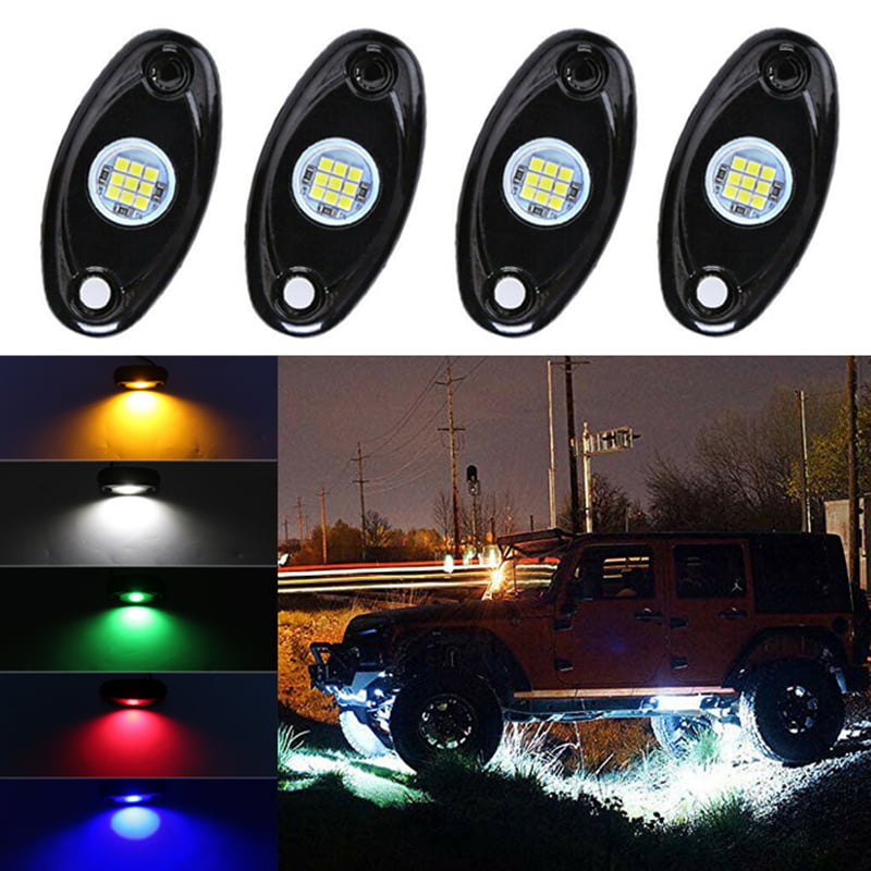 4 Pods Red Rock Lights Kit Waterproof underglow LED Neon Underbody Fender Lights for Jeep Off Road Truck Car ATV SUV Boat Under Body Glow LED Accent Lighting Lamp 