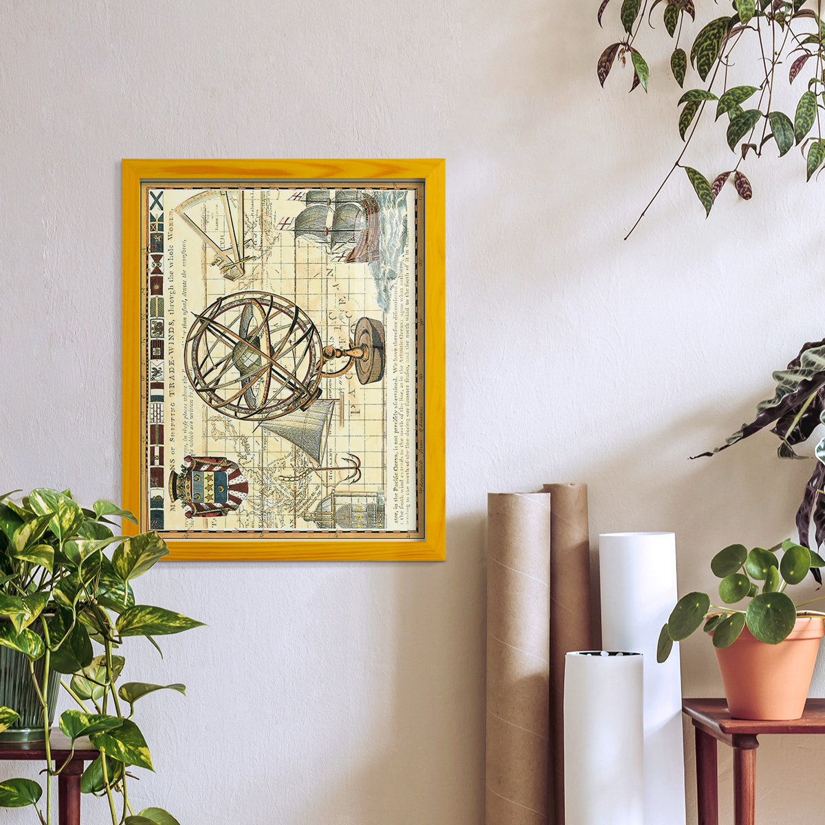 Nautical Map I -Framed Print w/glass-Sunflower Yellow