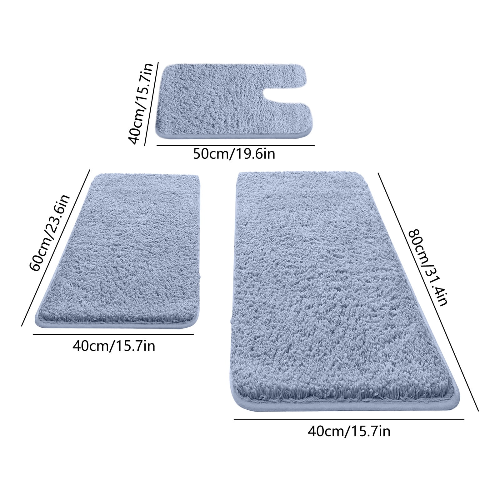 Tuvgenk Gray Solid 3-Piece Memory Foam Bathroom Rug Set 15.7x31.4in, 15.7x23.6in, 15.7x19.6in Soft Non Slip