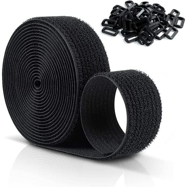 10mx 25mm Reusable Anti-Scratch Velcro Straps, Adjustable Cable Straps with  50 Plastic Buckles, Black Nylon Cable Ties Free to Cut 