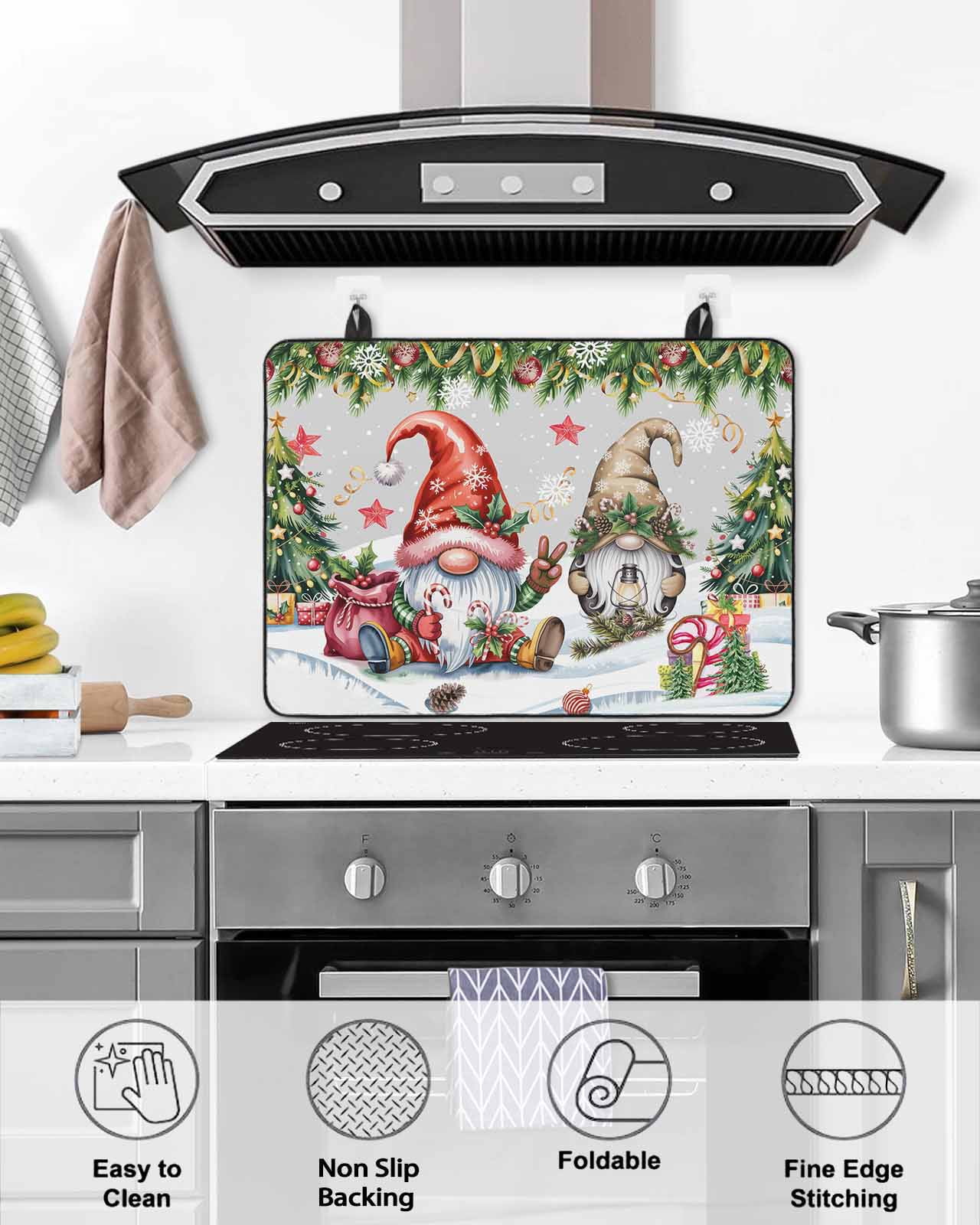 Large Induction Cooktop Protector Mat Grey Christmas Stove Top Covers for Electric Stove, Gnomes Xmas Tree Snowflake Gifts Decorative Stove Burner Cover Mats, Glass Top Stove Cover