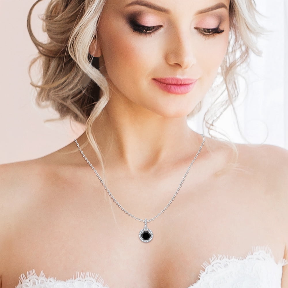 KATARINA 14K White Gold 1 cttw Black and White Diamond Fashion Pendant Necklace