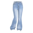 thumbnail image 7 of Mercatoo Ripped Flare Jeans for Girls Kids Wide Leg Elastic High Waist Bell Bottom Denim Pants Slim Fit Y2𝗞 Streetwear Trousers, 7 of 7