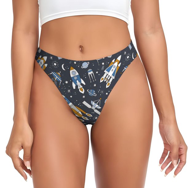 Balery Space Cars Tangas de Algodón para Mujer con Estampado – Ropa Interior Sexy, Transpirable, G-string-Large