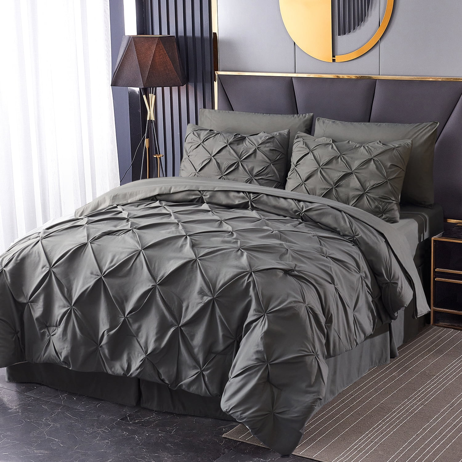 Dark Gray Comforter Set Bed in A Bag Grey 8 Pieces - 1 Cal King ...