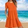 thumbnail image 2 of Penkiiy Women's Summer Casual Short Sleeve T Shirt Dress Tiered Swing Mini Dresses with Pockets L Orange, 2 of 7