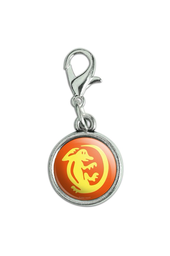 Hidden Temple Orange Iguanas Antiqued Bracelet Pendant Zipper Pull Charm with Lobster Clasp