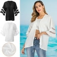 thumbnail image 3 of Women's Chiffon Kimono Cardigan 3/4 Sleeve Summer Beachwear Cover Ups Loose Blouse Tops for Go Out or Beach vacation Wear with Beachwear or Dress, 3 of 8