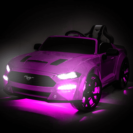 Ford Mustang Kids Ride On Car 24V w/ Remote Control, MP3, 3 Speeds, Rubber Tires, LED Lights - Pink