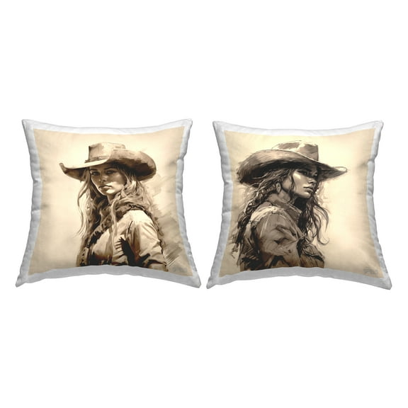Stupell Industries Cowgirl Beauty Portraits Decorative Printed Throw Pillow Design by RB.
