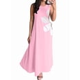 thumbnail image 3 of Women Casual Sleeveless Dresses Crewneck Patchwork Floral Midi Dress Pink M, 3 of 8