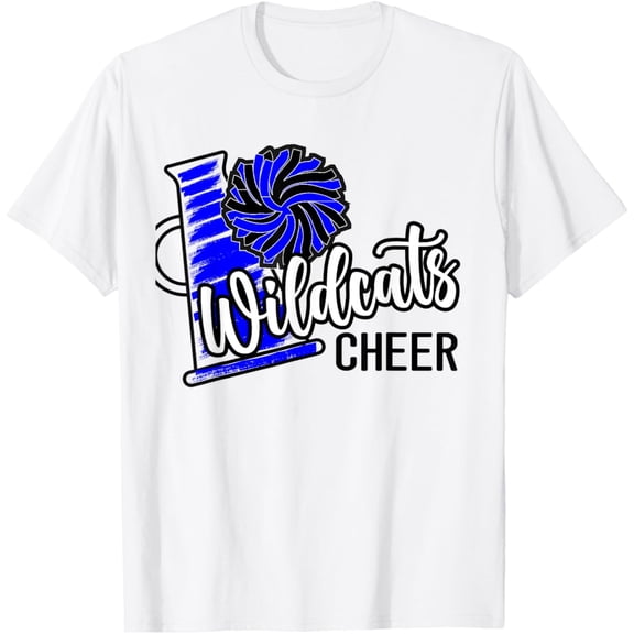 Sam Soft Blue Wildcats Cheer Wildcat Cheerleading School Spirit Girls T-Shirt Full Size S-5Xl
