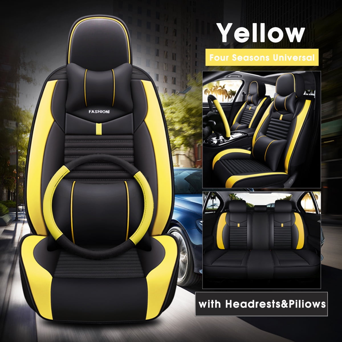 KWANSHOP Luxury PU Leather Car Seat Cover 5 Seats Cushions Car