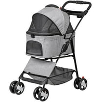 Pet Stroller 4 Wheels Dog Cat Stroller for Small Medium Dog Cats Carrier Jogger Travel Foldable Puppy Stroller with Detachable Carrier, Grey (Detachable Style)