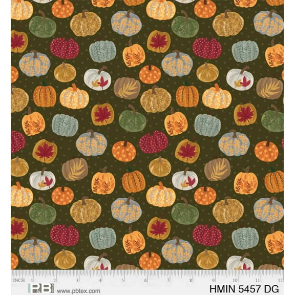 P  B Textiles Harvest Minis Patterned Pumpkins Dark Green Thanksgiving Price per Yard