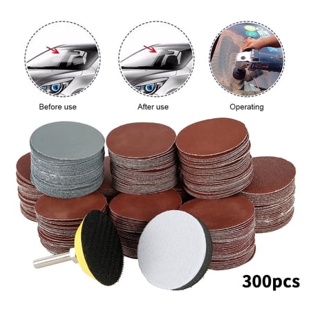 TMWEFUSC 300pcs Sanding Discs 2 Inch Sanding Pads 80-3000 Grit Round Sandpaper Hook and Loop Pads Kit for Drill Grinder Tool Polishing Sand Paper for Metal Wood Glass Car