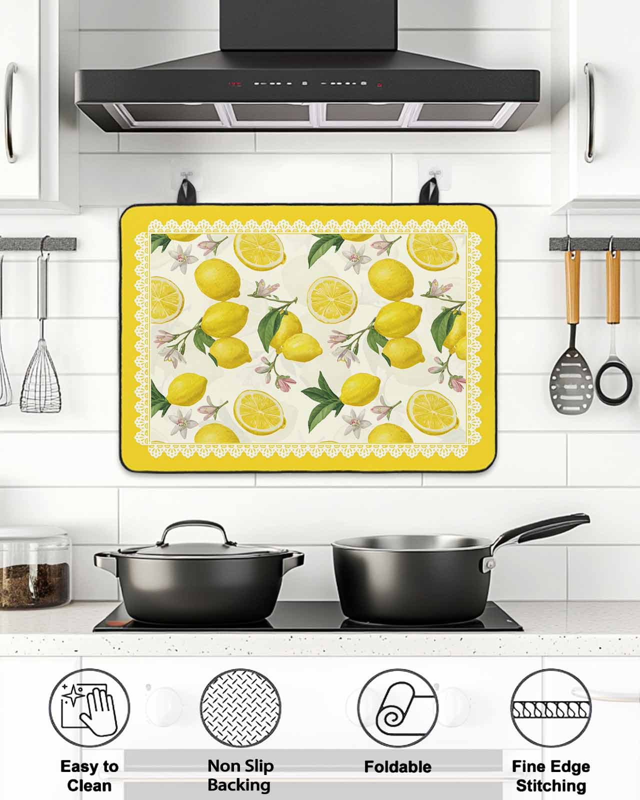 Stove Top Covers for Electric Stove, Yellow Summer Lemon Glass Stovetop Cover Protector, Summer Botanical Watercolor Induction Cooktop Protector Oven Mat for Kitchen Countertop 24"x21"