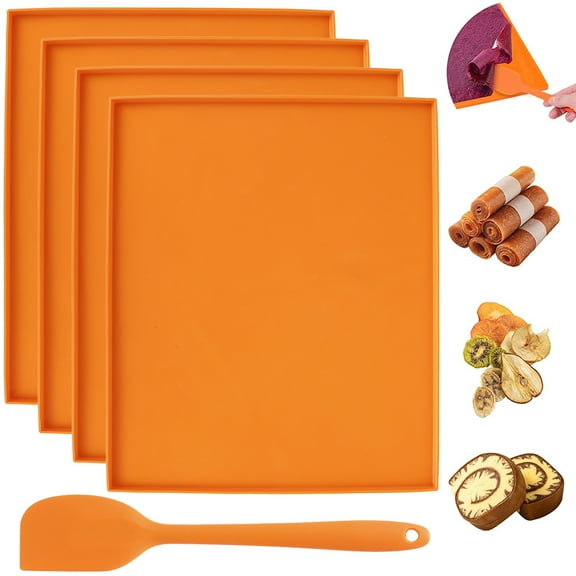 4Pcs Silicone Dehydrator Mats with Edge Non-stick Dehydrator Sheets Multifunctional Dehydrator Trays with Silicone Scraper Dishwasher Safe for Making Fruit Leather Vegetables Herbs