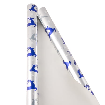 JAM Paper Christmas Wrapping Paper, 12 Sq ft, 1/Pack, Hopping Reindeer Gift Wrap
