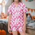 thumbnail image 2 of Afdoent Girls Pajamas Set Halloween Ghost Print Sleepwear Short Sleeve Lapel Top And Shorts Comfy Pajamas Set Casual Loungewear Comfortable Kids Holiday Sleepwear 4-5 Years, 2 of 5