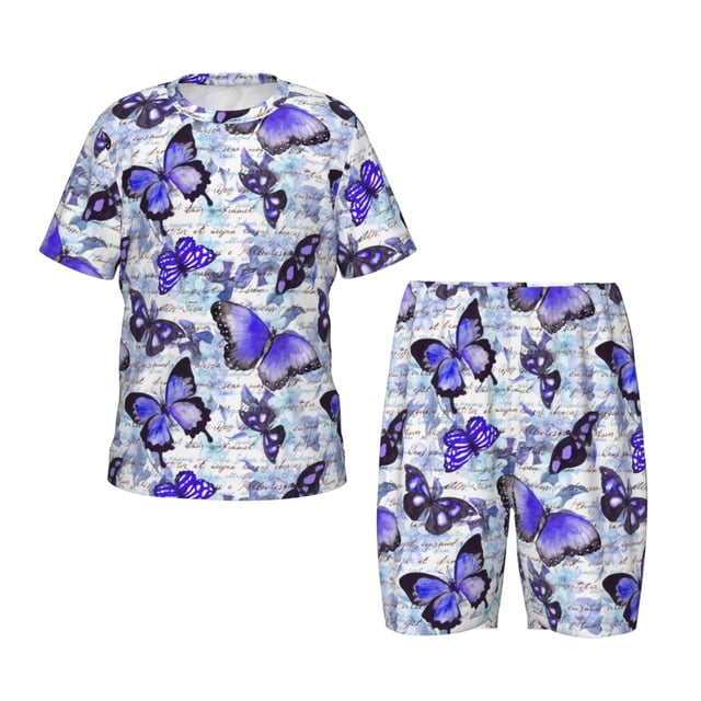 Balery Butterflies Conjunto de Pijama Infantil de Manga Corta con Estampado – Ropa de Dormir de Algodón Suave-Large