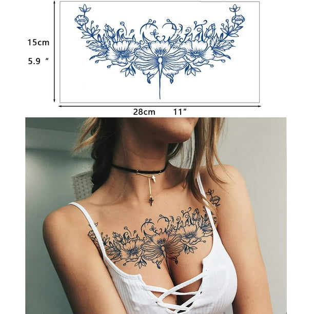SEXY Womens Chest Under Boob Back Sternum Temporary Tattoo Transfers Band  Large