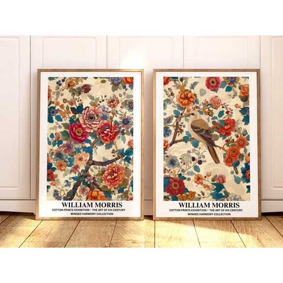 Bird Prints, Set of 2 William Morris Split Prints, Bird Wall Art, Aesthetic Wall Art, Vintage Poster, Botanical Print, Wall Art Gift For Her Poster Unframed