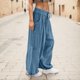 thumbnail image 3 of Gibobby pantalones de mujer de vestir Pantalones utilitarios holgados para mujer Pantalones cargo de pierna ancha de talle de verano con bolsillos (Azul, XXL), 3 of 5