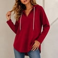 thumbnail image 4 of Oversized Hooded Sweatshirt for Women Long Sleeve Drawstring V Neck Pullover Sweatshirts Loose Casual Fall Tops (XL, Red), 4 of 9
