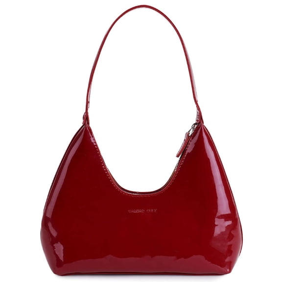 Deago Women's Small Crescent Shoulder Bag Patent Leather Retro Y2k Hobo Handbags Tote Underarm Clutch Purse (Red)