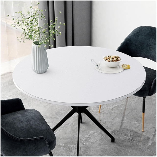 Nappe Ronde en Cuir Essuyable, Nappes en Faux Cuir Imperméables pour Tables Rondes, Grand Tapis Protecteur en Vinyle pour Table de Salle à Manger, Tapis de Table Basse Résistant à la Chaleur, (70 cm, Blanc)