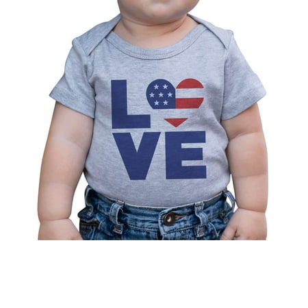 

7 ate 9 Apparel Kids Patriotic 4th of July Outfit - USA Love Flag Grey Onepiece 6-12 Months