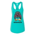 thumbnail image 3 of Messy Bun BeachLife | Cool Neon Leopard Print Bandana | Sunglasses Vaction Beach Paradise Fashion Ladies Racerback Sleeveless Top, Tahiti Blue, M, 3 of 5