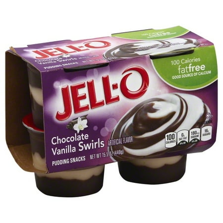 Jell-O Fat-Free Chocolate Vanilla Swirls Pudding Snack, 3.875 Oz., 4 Count