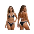 thumbnail image 2 of LMLYSoH Women 2 Pieces Bikini Swimsuits Patchwork Tie-Up Halter Neck Sleeveless Bra Thong Bottoms Beach Bathing Suit Set, 2 of 9