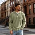 thumbnail image 3 of Dwellite Mens Sweater Long Sleeve Corduroy Henley Sweaters Quarter Button Business Casual Tops for Fall Winter Mint Green L, 3 of 6